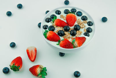 High angle view of fruits in bowl