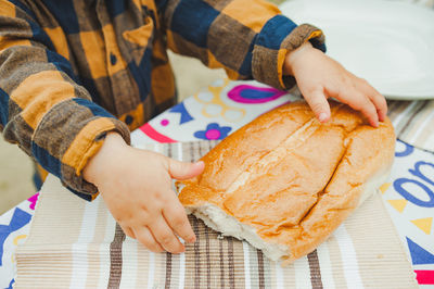 High angle view of man having breakfast