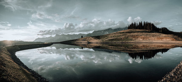 Scenic view of lake against sky