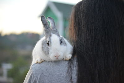 Woman holding rabbit