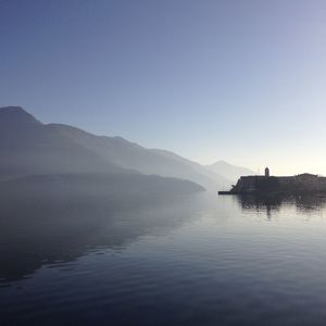 Scenic view of lake against clear sky