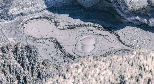 Aerial view of frozen water on land