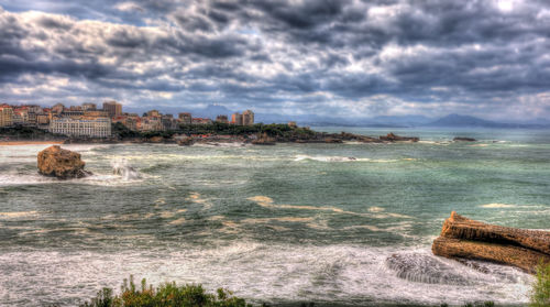 Scenic view of sea against cloudy sky