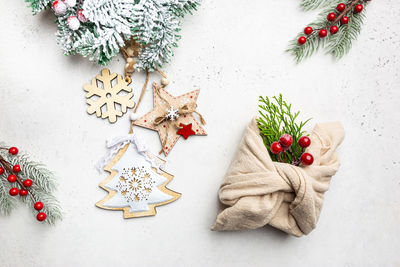 Christmas decorations on table
