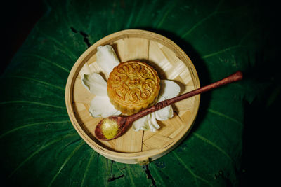 High angle view of dessert in plate