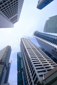 Long angle view of financial buildings