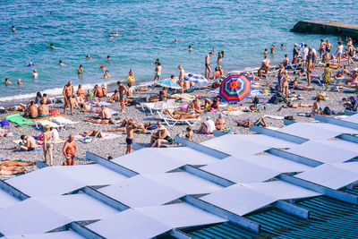 High angle view of people at beach