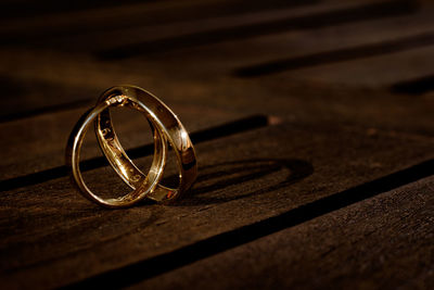 Close-up of rings on table