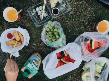 High angle view of food on table