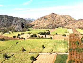 Scenic view of farm against sky