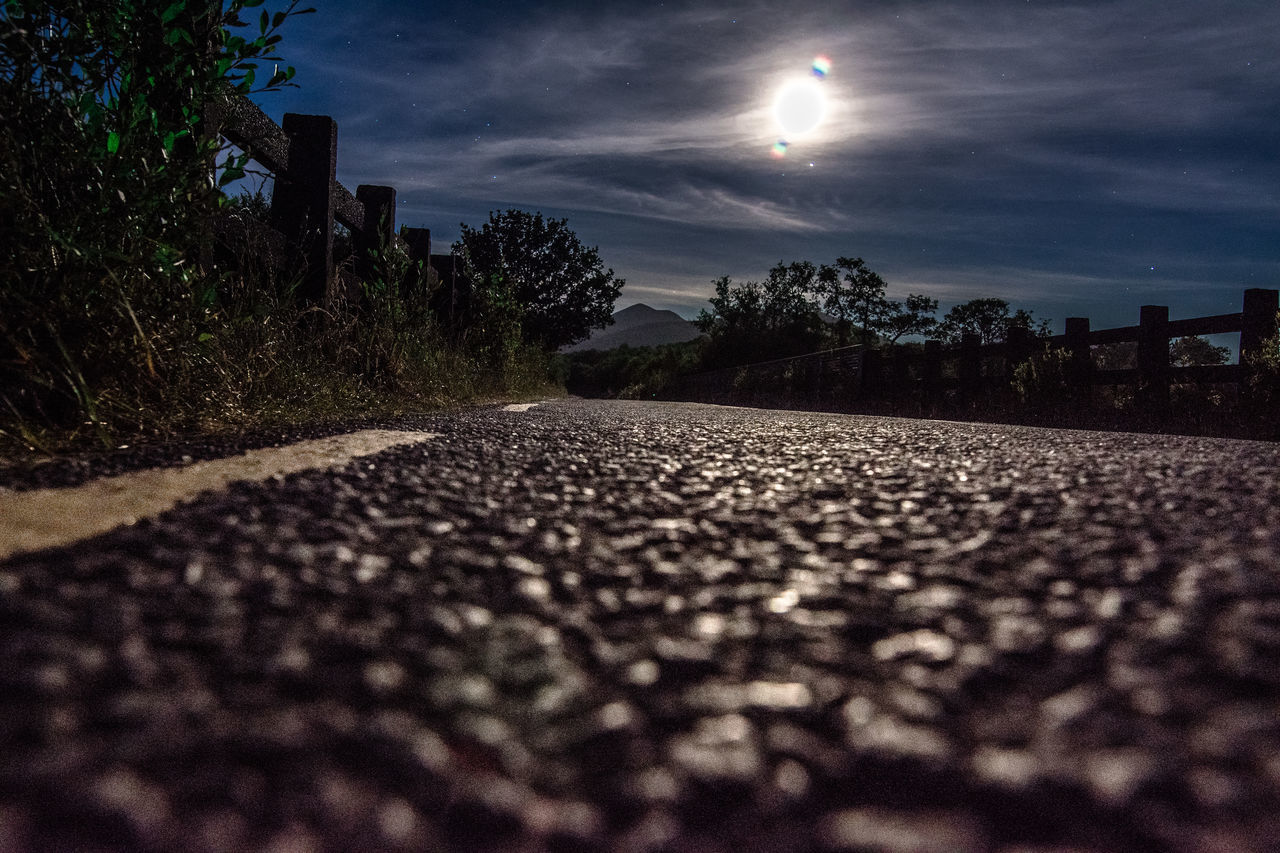 SURFACE LEVEL OF ROAD BY TREES AGAINST SKY