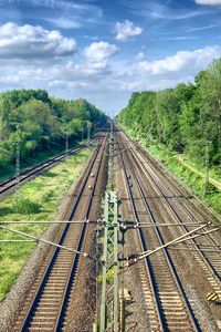 High angle view of railroad tracks against sky