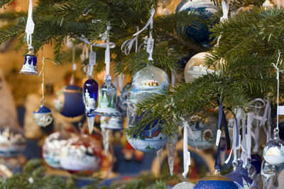 Close-up of christmas decorations for sale at market