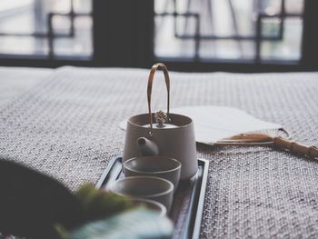 Crockery on table at home