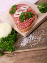 High angle view of food on table