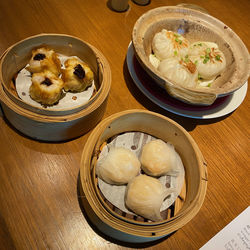 High angle view of food in bowl on table