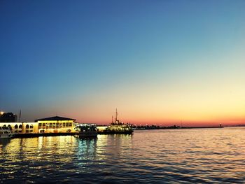 Scenic view of sea against clear sky during sunset