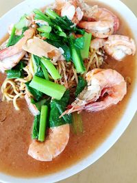 High angle view of meal served in bowl