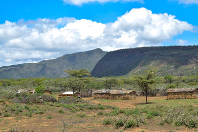 A traditional masai homestead at the foothills of mount suswa, suswa conservancy, rift valley, kenya