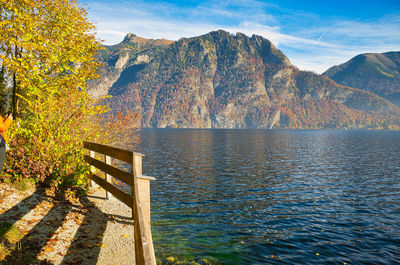 Scenic view of lake against sky during autumn