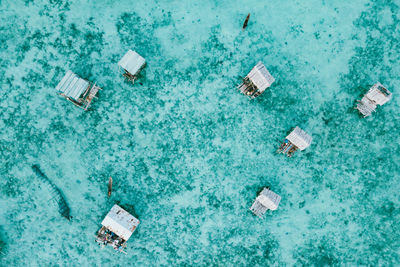 High angle view of umbrellas on floor