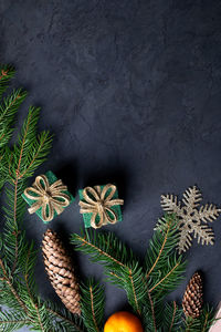 High angle view of christmas decorations