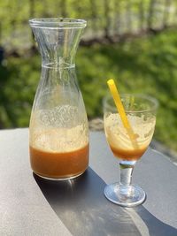 Close-up of beer in glass on table