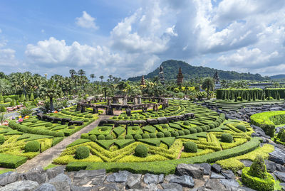 Panoramic view of green landscape against sky