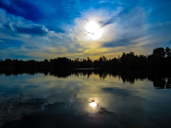 Scenic view of lake against sky during sunset