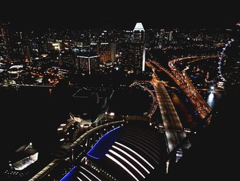 Aerial view of illuminated cityscape