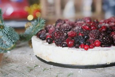 Close-up of berry cake on table