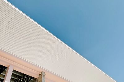 Low angle view of modern building against clear blue sky