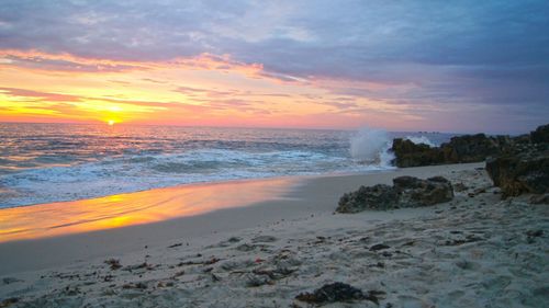 Scenic view of sea at sunset