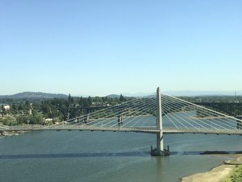 Bridge over river against clear blue sky