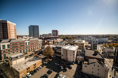 View of downtown new brunswick, new jersey on a clear sunny fall day.