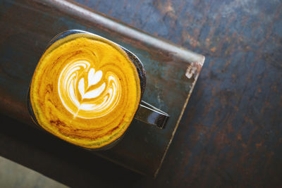 High angle view of coffee on table