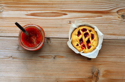 High angle view of breakfast on table