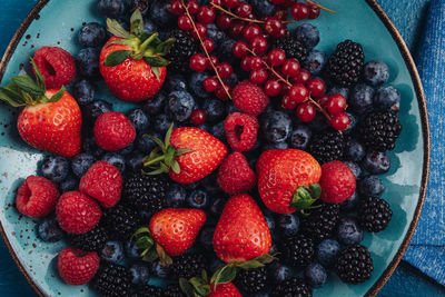 High angle view of strawberries