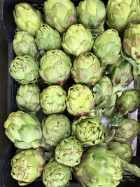 High angle view of vegetables for sale in market