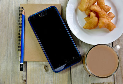 High angle view of food on table