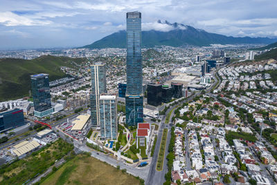 High angle view of cityscape against sky