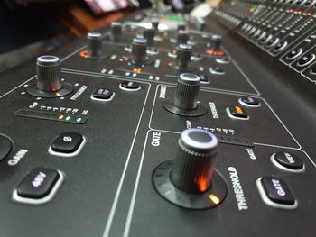 Close-up of audio mixer