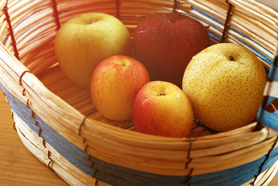 High angle view of fruits in basket