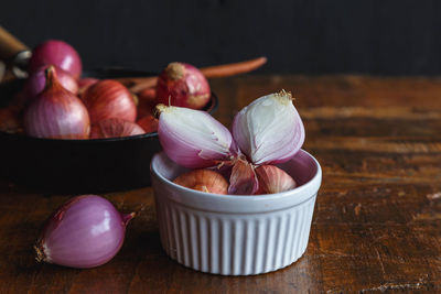 Close-up of fruits in bowl on table