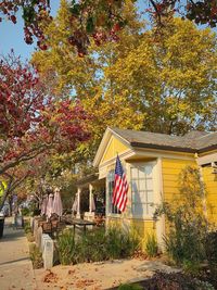 Plants and trees by house during autumn