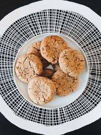 High angle view of cookies in plate