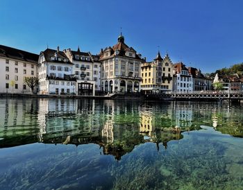 Old town reflected on lake 