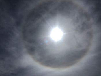 Low angle view of bright sun in sky