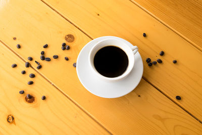 High angle view of coffee on table