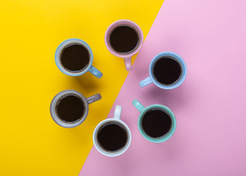 High angle view of coffee cup on table